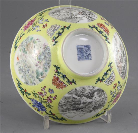 A Chinese sgraffito yellow ground medallion bowl,